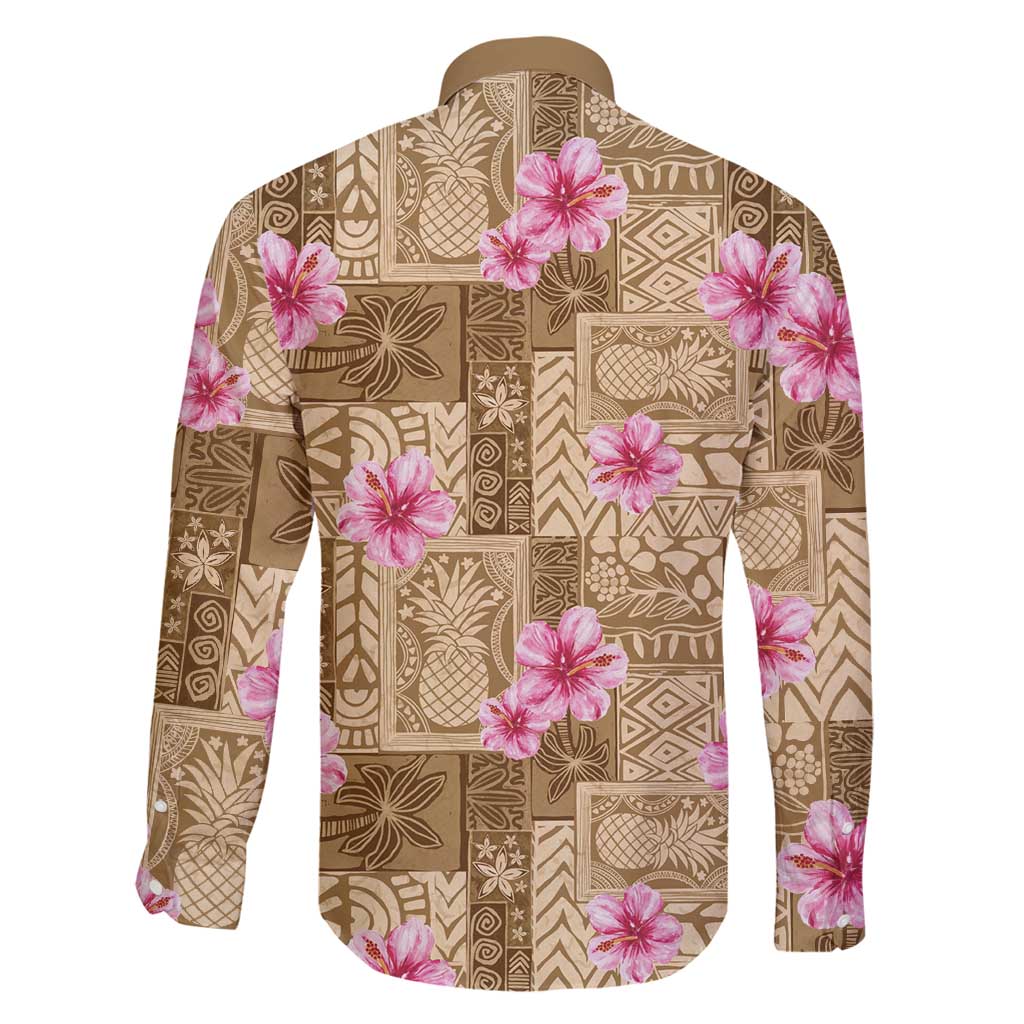 Beige Hawaii Hibiscus With Tropical Flowers Motifs Family Matching Puletasi and Hawaiian Shirt LT14 - Polynesian Pride