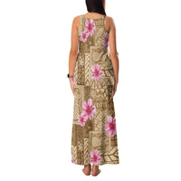 Beige Hawaii Hibiscus With Tropical Flowers Motifs Family Matching Tank Maxi Dress and Hawaiian Shirt LT14 - Polynesian Pride