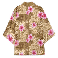 Beige Hawaii Hibiscus With Tropical Flowers Motifs Kimono LT14 - Polynesian Pride