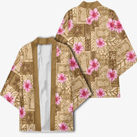 Beige Hawaii Hibiscus With Tropical Flowers Motifs Kimono LT14 - Polynesian Pride