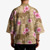 Beige Hawaii Hibiscus With Tropical Flowers Motifs Kimono LT14 - Polynesian Pride
