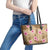 Beige Hawaii Hibiscus With Tropical Flowers Motifs Leather Tote Bag - Polynesian Pride