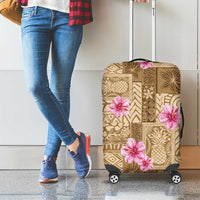 Beige Hawaii Hibiscus With Tropical Flowers Motifs Luggage Cover LT14 - Polynesian Pride
