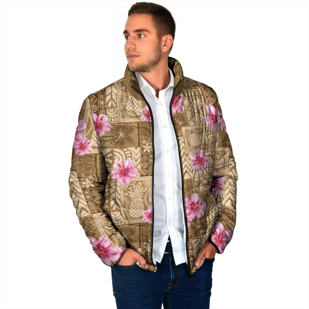 Beige Hawaii Hibiscus With Tropical Flowers Motifs Padded Jacket LT14 - Polynesian Pride