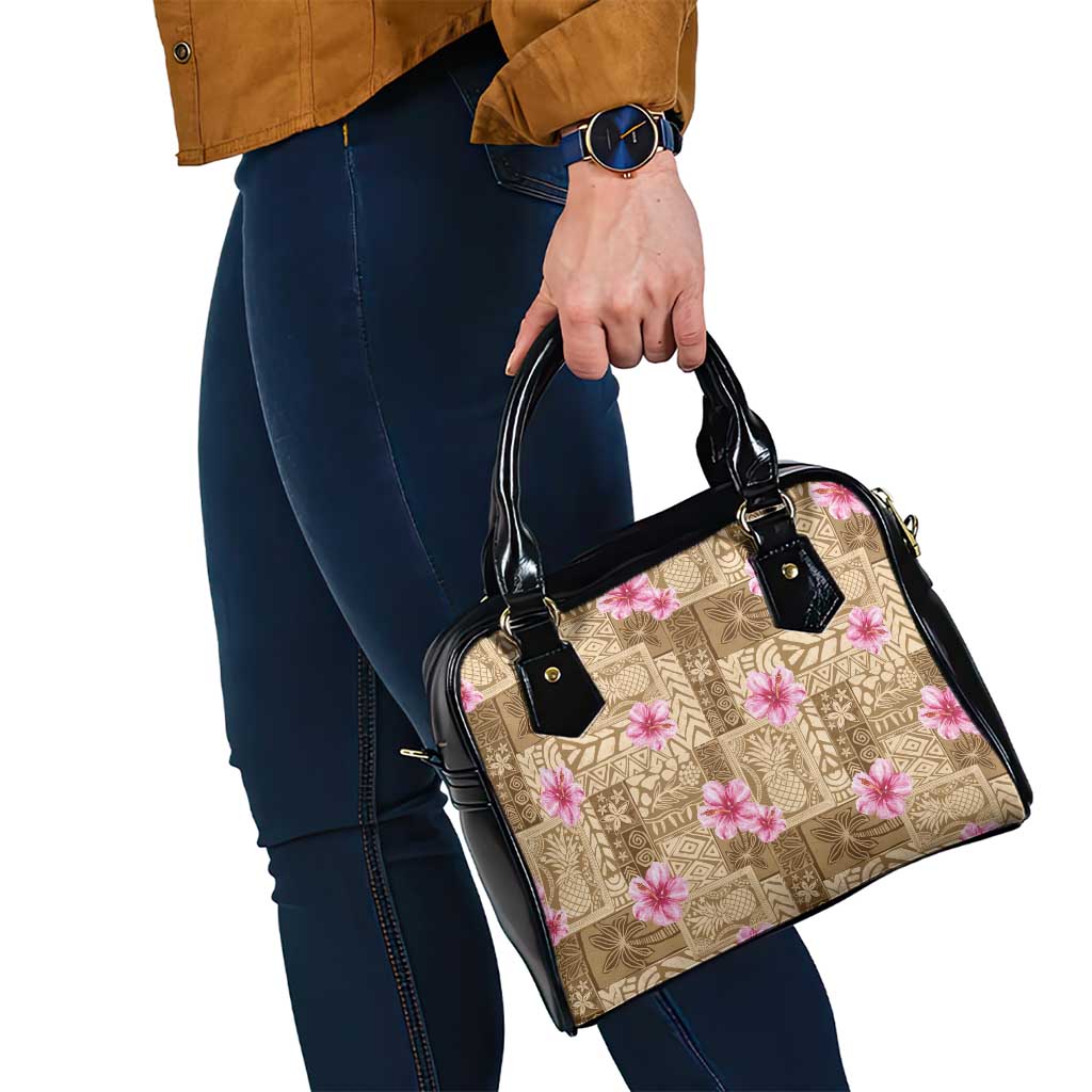 Beige Hawaii Hibiscus With Tropical Flowers Motifs Shoulder Handbag - Polynesian Pride