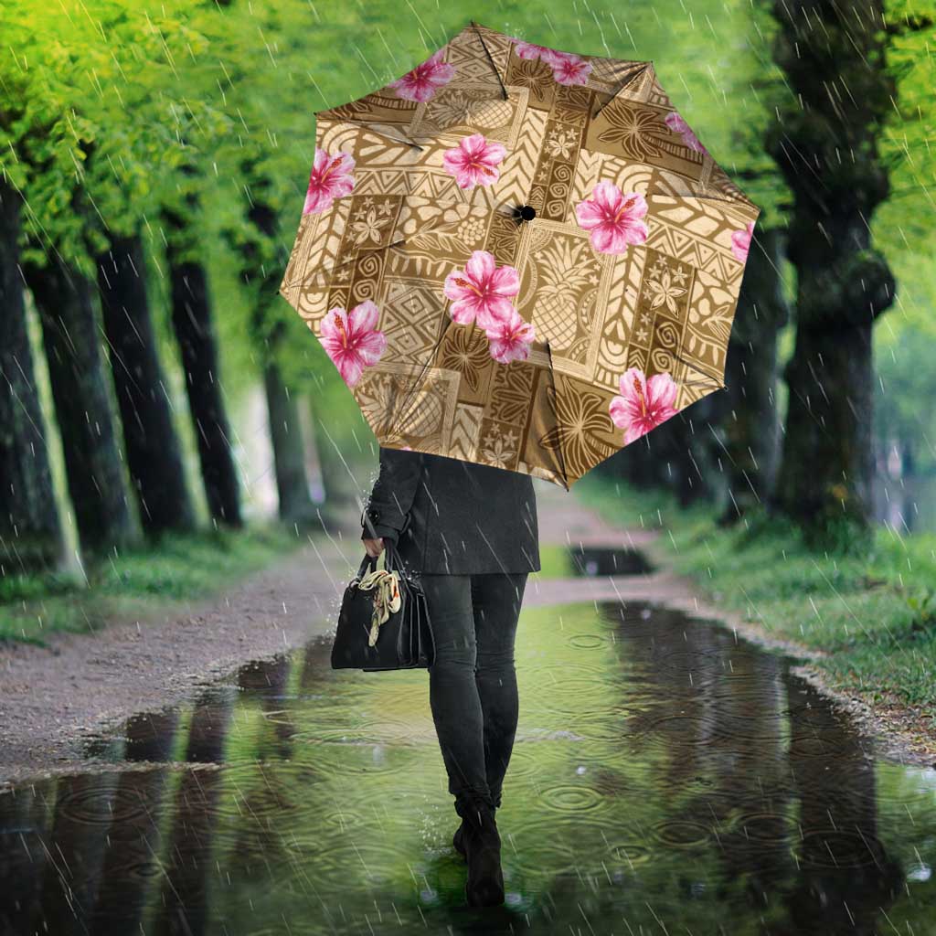 Beige Hawaii Hibiscus With Tropical Flowers Motifs Umbrella - Polynesian Pride