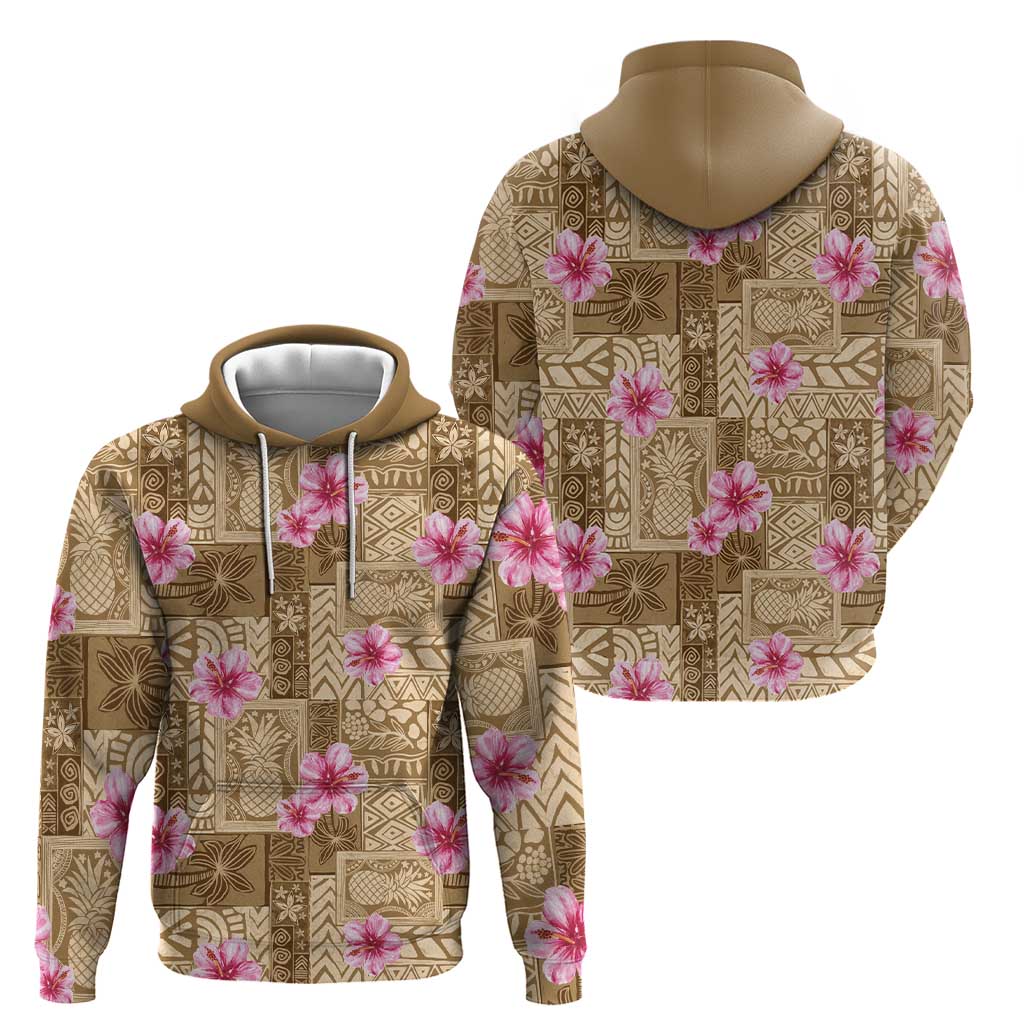 Beige Hawaii Hibiscus With Tropical Flowers Motifs Zip Hoodie LT14 - Polynesian Pride