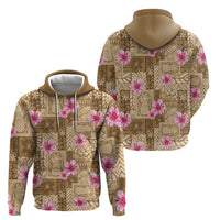 Beige Hawaii Hibiscus With Tropical Flowers Motifs Zip Hoodie LT14 - Polynesian Pride