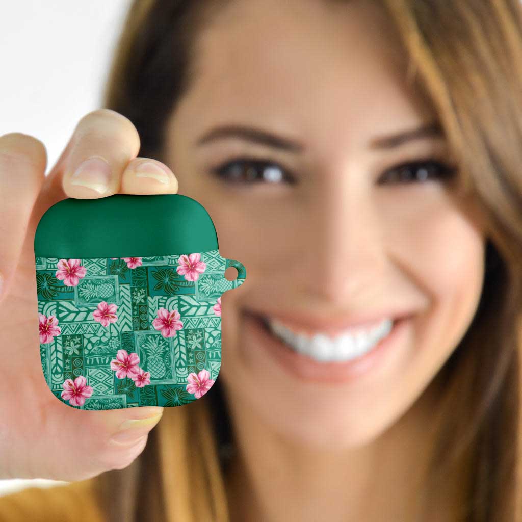 Cyan Hawaii Hibiscus With Tropical Flowers Motifs AirPods Case - Polynesian Pride