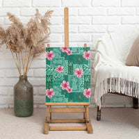 Cyan Hawaii Hibiscus With Tropical Flowers Motifs Canvas Wall Art - Polynesian Pride