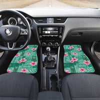 Cyan Hawaii Hibiscus With Tropical Flowers Motifs Car Mats - Polynesian Pride