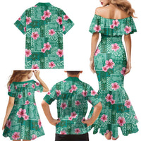 Cyan Hawaii Hibiscus With Tropical Flowers Motifs Family Matching Mermaid Dress and Hawaiian Shirt LT14 - Polynesian Pride