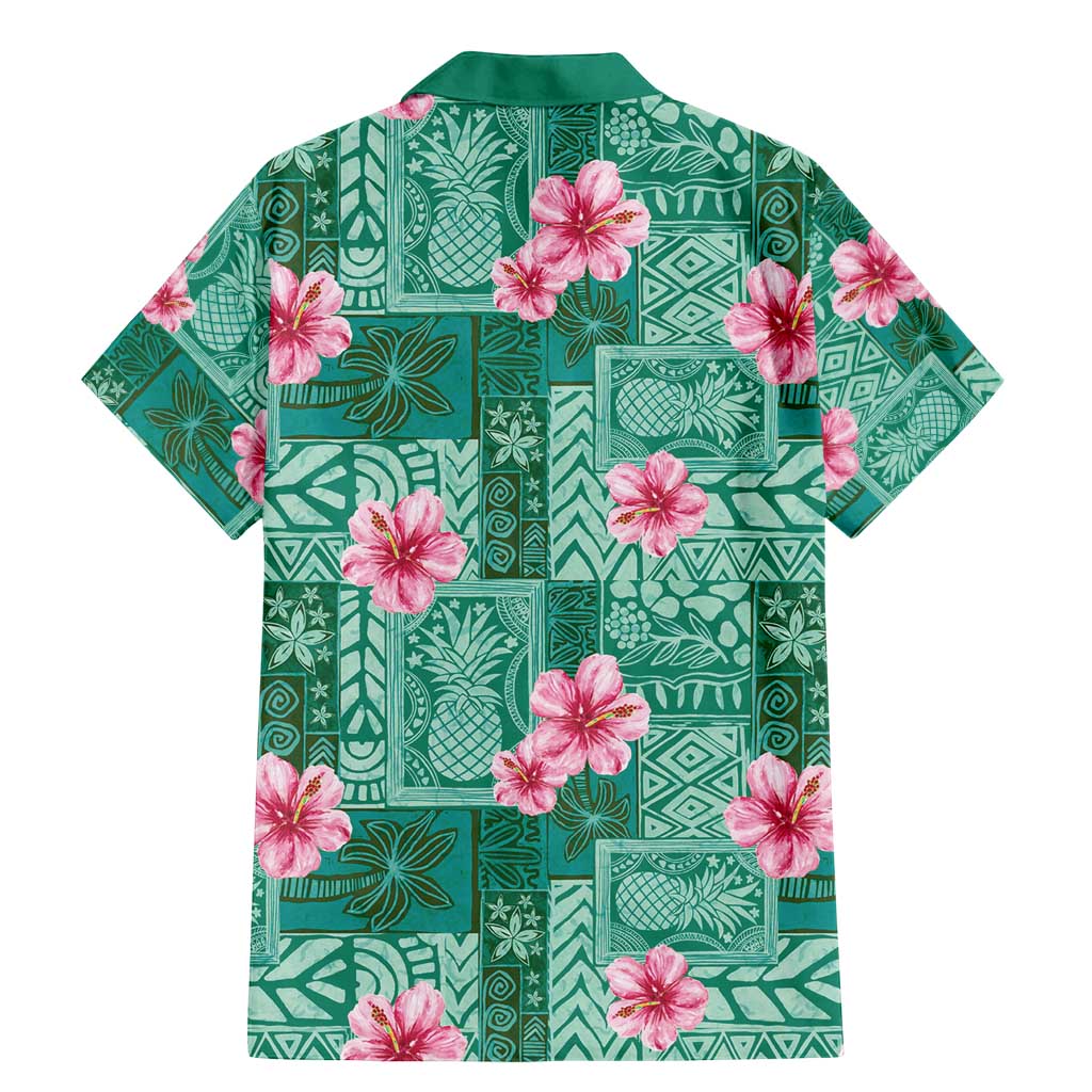 Cyan Hawaii Hibiscus With Tropical Flowers Motifs Family Matching Mermaid Dress and Hawaiian Shirt LT14 - Polynesian Pride