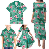 Cyan Hawaii Hibiscus With Tropical Flowers Motifs Family Matching Puletasi and Hawaiian Shirt LT14 - Polynesian Pride