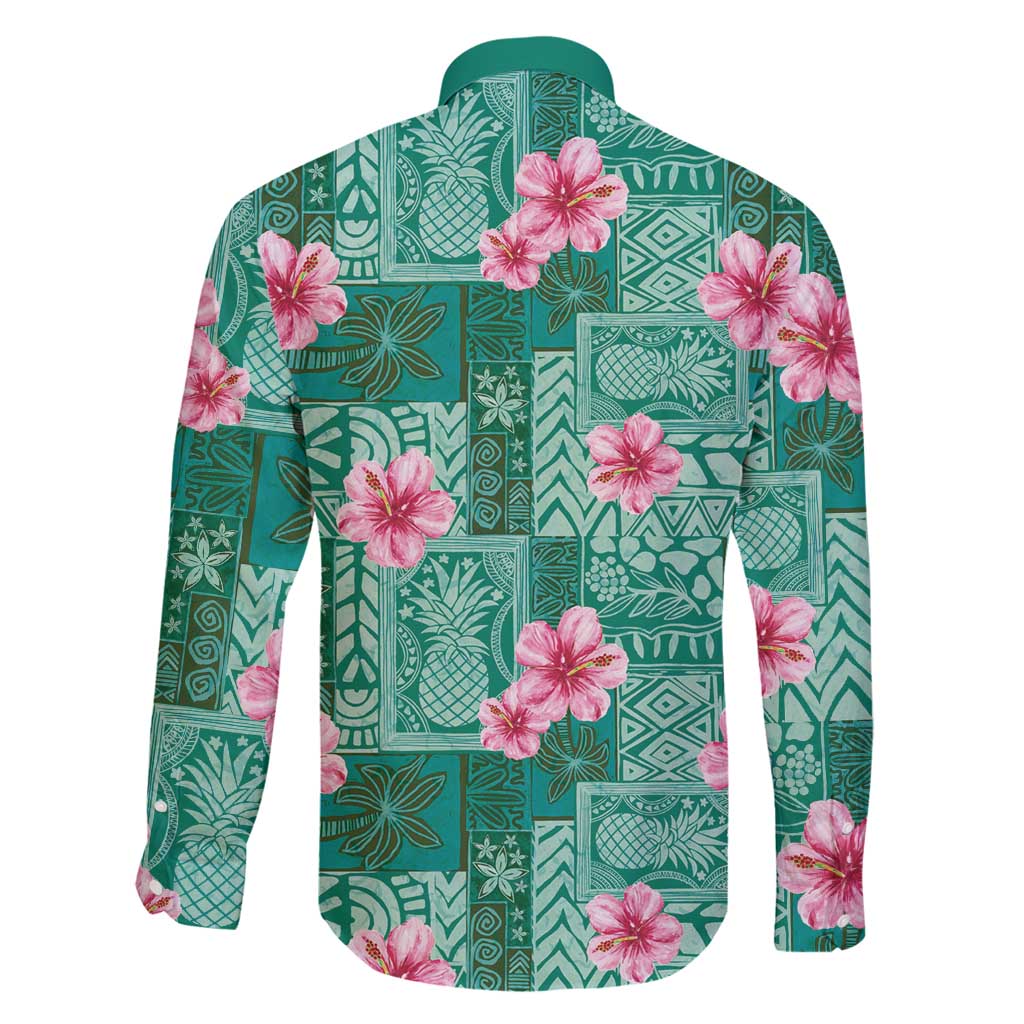 Cyan Hawaii Hibiscus With Tropical Flowers Motifs Family Matching Tank Maxi Dress and Hawaiian Shirt LT14 - Polynesian Pride