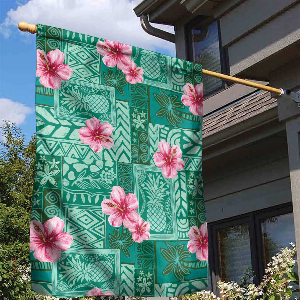 Cyan Hawaii Hibiscus With Tropical Flowers Motifs Garden Flag LT14 - Polynesian Pride