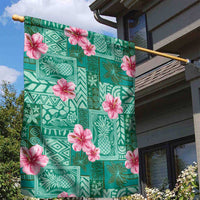 Cyan Hawaii Hibiscus With Tropical Flowers Motifs Garden Flag LT14 - Polynesian Pride