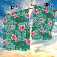 Cyan Hawaii Hibiscus With Tropical Flowers Motifs Garden Flag LT14 - Polynesian Pride