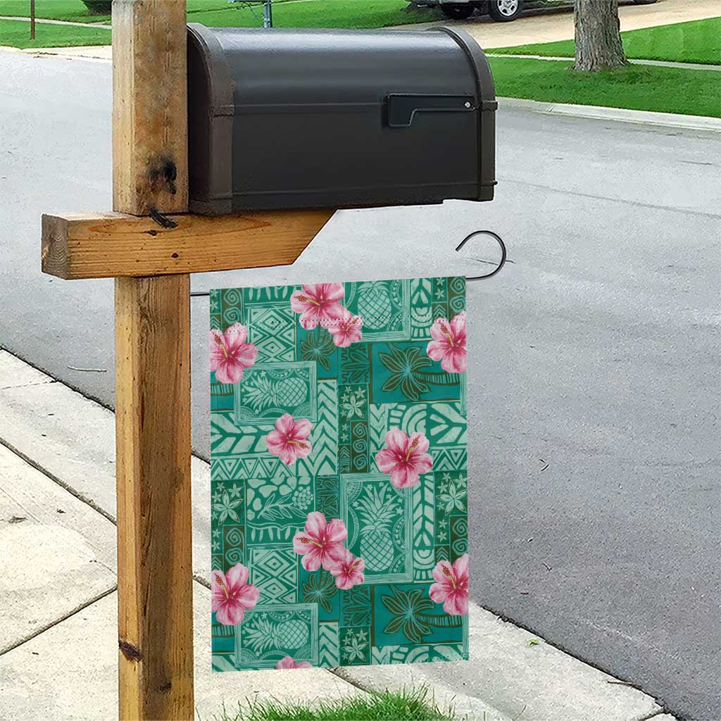 Cyan Hawaii Hibiscus With Tropical Flowers Motifs Garden Flag LT14 - Polynesian Pride
