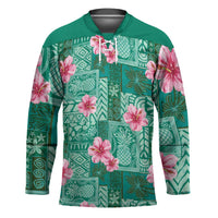 Cyan Hawaii Hibiscus With Tropical Flowers Motifs Hockey Jersey - Polynesian Pride