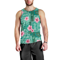 Cyan Hawaii Hibiscus With Tropical Flowers Motifs Men Tank Top LT14 - Polynesian Pride