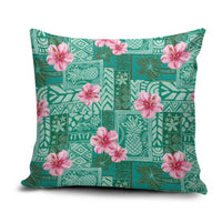 Cyan Hawaii Hibiscus With Tropical Flowers Motifs Pillow Cover LT14 Cyan - Polynesian Pride