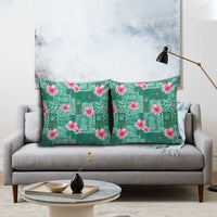 Cyan Hawaii Hibiscus With Tropical Flowers Motifs Pillow Cover LT14 - Polynesian Pride