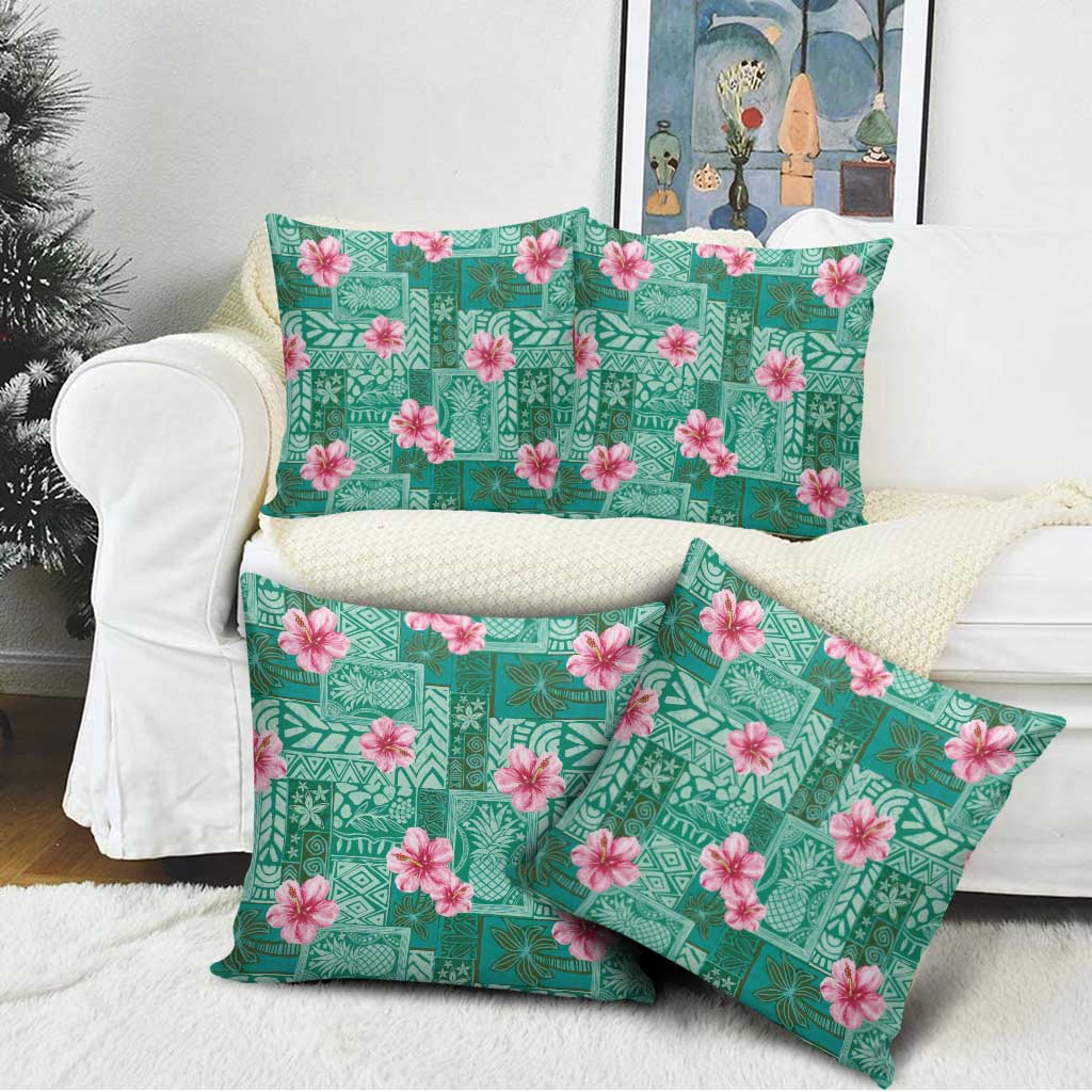 Cyan Hawaii Hibiscus With Tropical Flowers Motifs Pillow Cover LT14 - Polynesian Pride