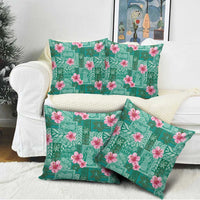 Cyan Hawaii Hibiscus With Tropical Flowers Motifs Pillow Cover LT14 - Polynesian Pride