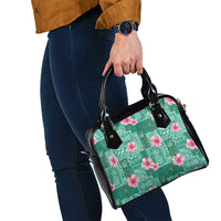 Cyan Hawaii Hibiscus With Tropical Flowers Motifs Shoulder Handbag LT14 - Polynesian Pride