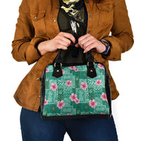 Cyan Hawaii Hibiscus With Tropical Flowers Motifs Shoulder Handbag LT14 - Polynesian Pride