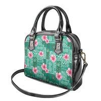 Cyan Hawaii Hibiscus With Tropical Flowers Motifs Shoulder Handbag LT14 - Polynesian Pride