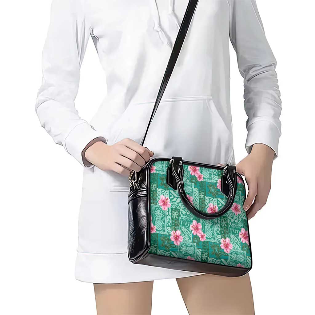 Cyan Hawaii Hibiscus With Tropical Flowers Motifs Shoulder Handbag LT14 - Polynesian Pride