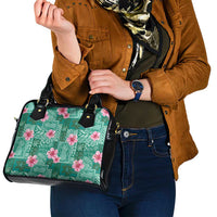 Cyan Hawaii Hibiscus With Tropical Flowers Motifs Shoulder Handbag LT14 - Polynesian Pride