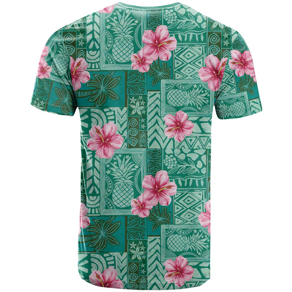 Cyan Hawaii Hibiscus With Tropical Flowers Motifs T Shirt LT14 - Polynesian Pride