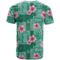 Cyan Hawaii Hibiscus With Tropical Flowers Motifs T Shirt LT14 - Polynesian Pride