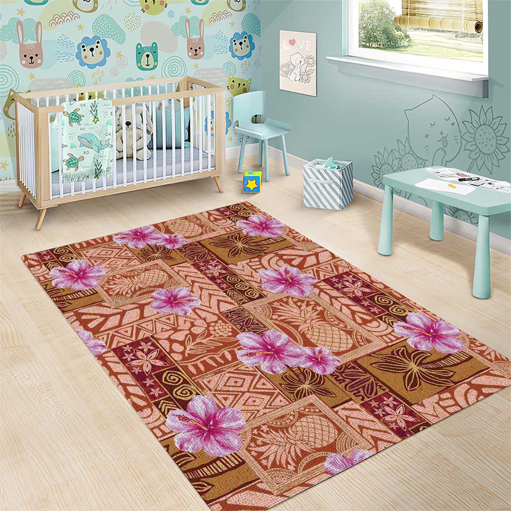 Orange Hawaii Hibiscus With Tropical Flowers Motifs Area Rug - Polynesian Pride