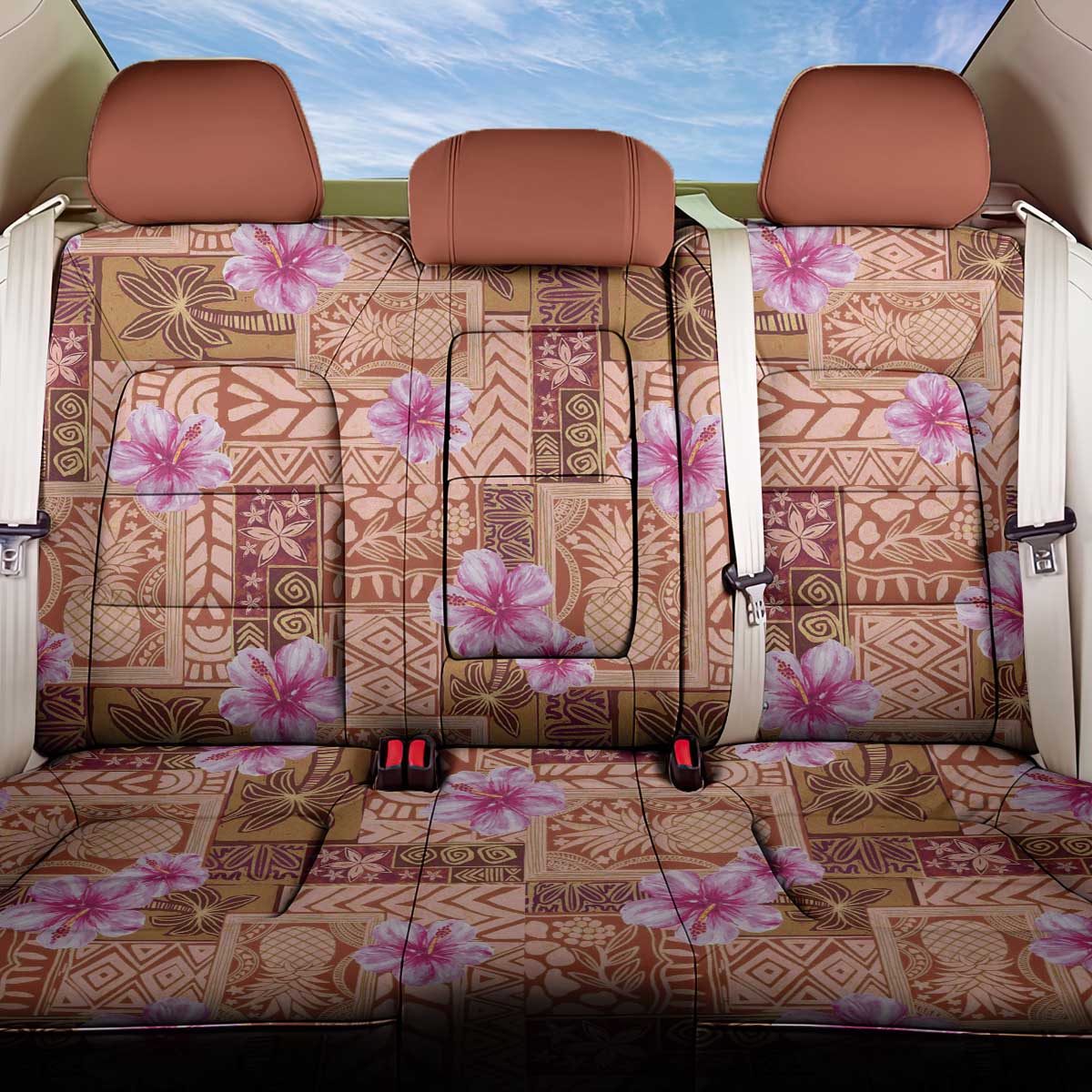 Orange Hawaii Hibiscus With Tropical Flowers Motifs Back Car Seat Cover LT14 One Size Orange - Polynesian Pride