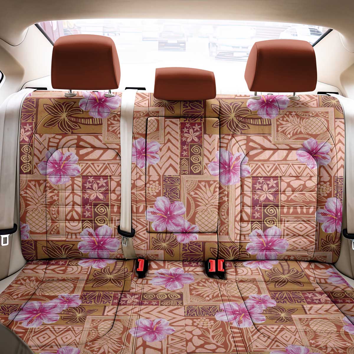 Orange Hawaii Hibiscus With Tropical Flowers Motifs Back Car Seat Cover LT14 - Polynesian Pride
