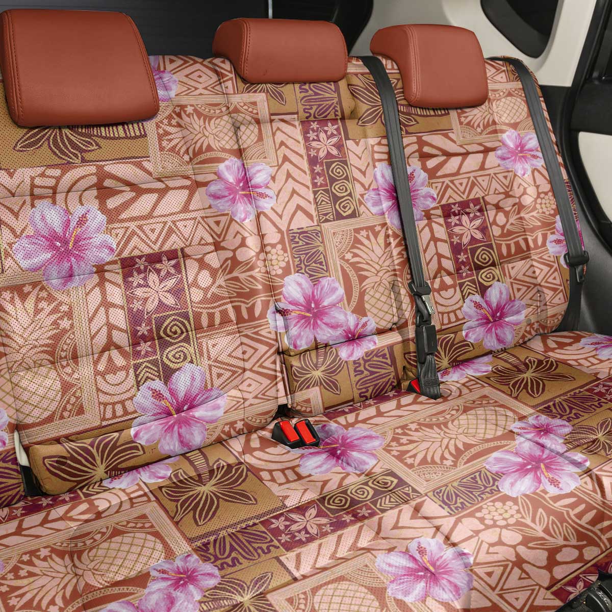 Orange Hawaii Hibiscus With Tropical Flowers Motifs Back Car Seat Cover LT14 - Polynesian Pride