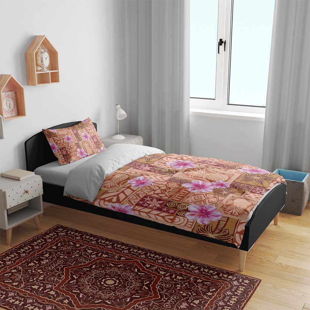 Orange Hawaii Hibiscus With Tropical Flowers Motifs Bedding Set - Polynesian Pride