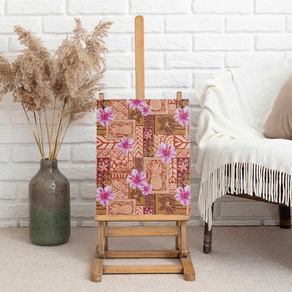 Orange Hawaii Hibiscus With Tropical Flowers Motifs Canvas Wall Art - Polynesian Pride