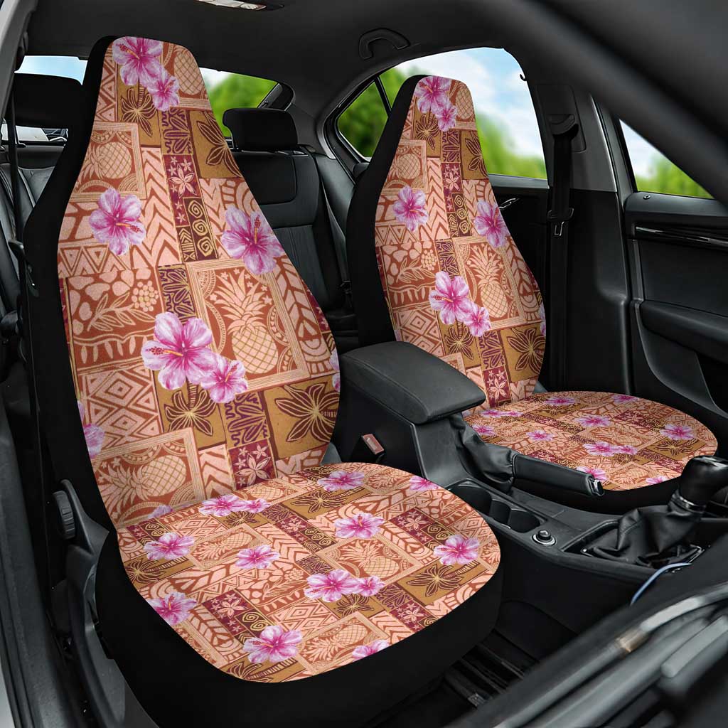 Orange Hawaii Hibiscus With Tropical Flowers Motifs Car Seat Cover LT14 One Size Orange - Polynesian Pride