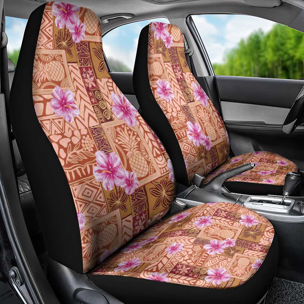 Orange Hawaii Hibiscus With Tropical Flowers Motifs Car Seat Cover LT14 - Polynesian Pride