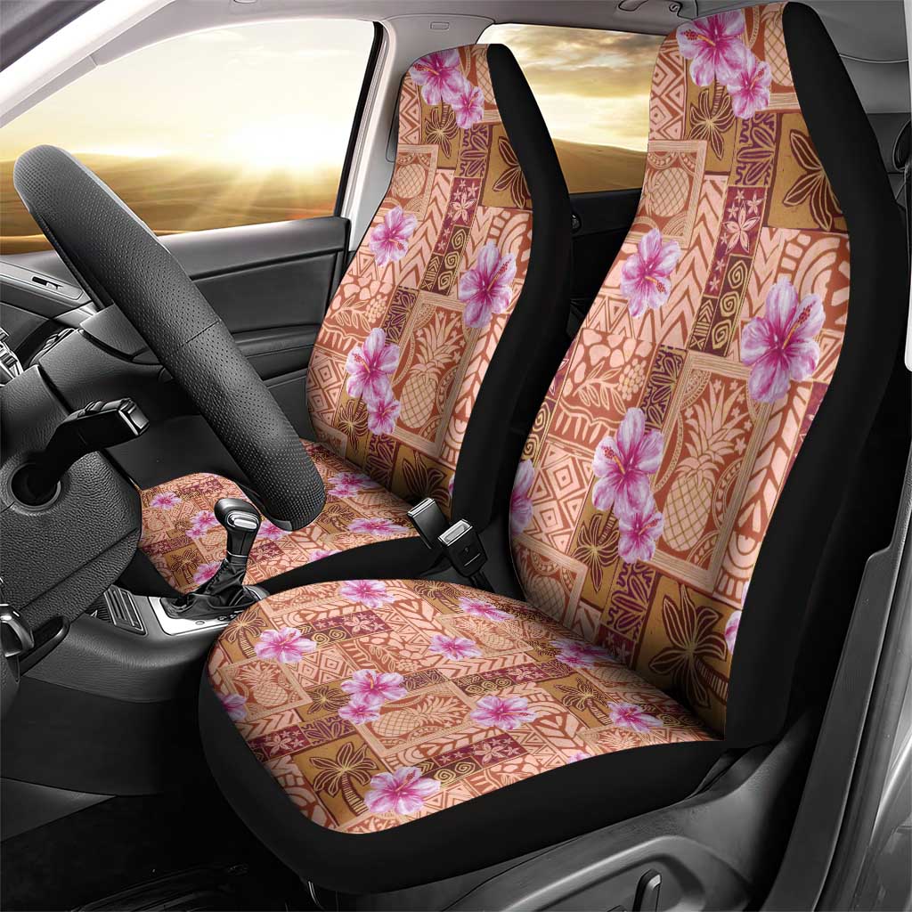 Orange Hawaii Hibiscus With Tropical Flowers Motifs Car Seat Cover LT14 - Polynesian Pride