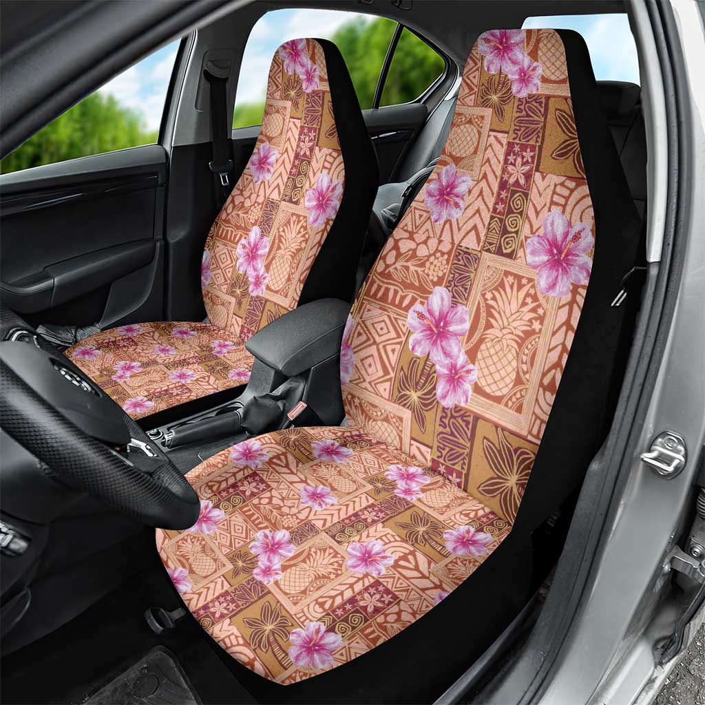 Orange Hawaii Hibiscus With Tropical Flowers Motifs Car Seat Cover LT14 - Polynesian Pride