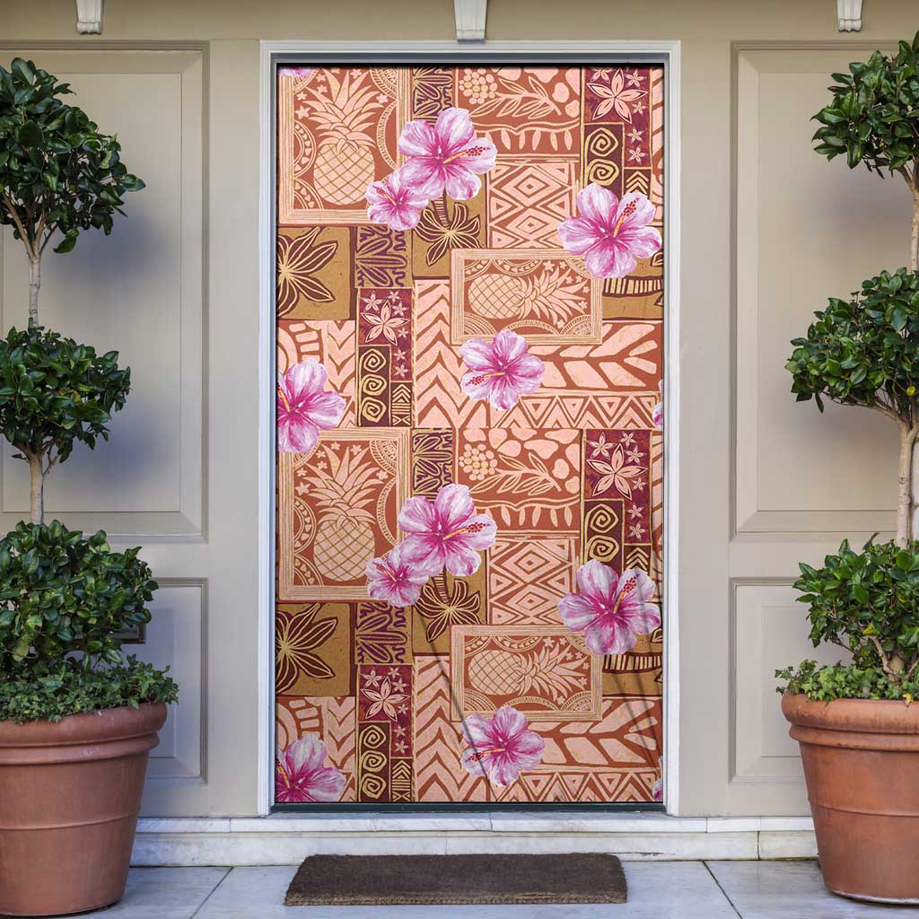 Orange Hawaii Hibiscus With Tropical Flowers Motifs Door Cover LT14 Orange - Polynesian Pride