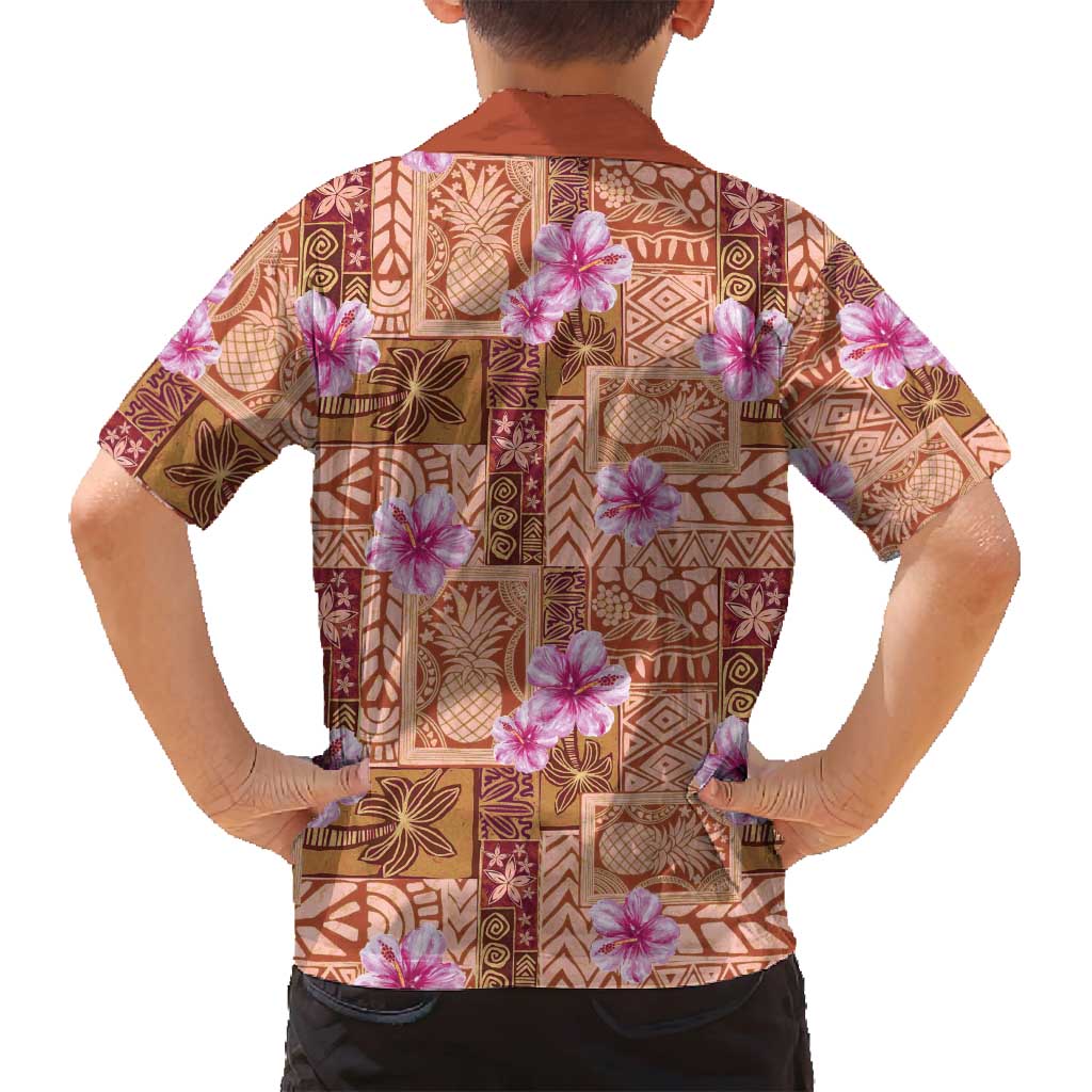 Orange Hawaii Hibiscus With Tropical Flowers Motifs Family Matching Long Sleeve Bodycon Dress and Hawaiian Shirt LT14 - Polynesian Pride