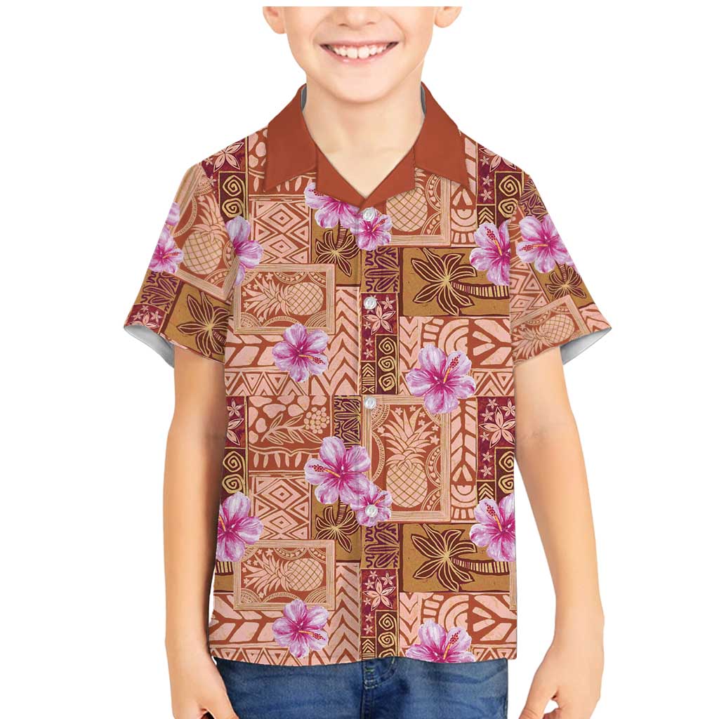 Orange Hawaii Hibiscus With Tropical Flowers Motifs Family Matching Mermaid Dress and Hawaiian Shirt LT14 Son's Shirt Orange - Polynesian Pride
