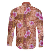Orange Hawaii Hibiscus With Tropical Flowers Motifs Family Matching Off The Shoulder Long Sleeve Dress and Hawaiian Shirt LT14 - Polynesian Pride